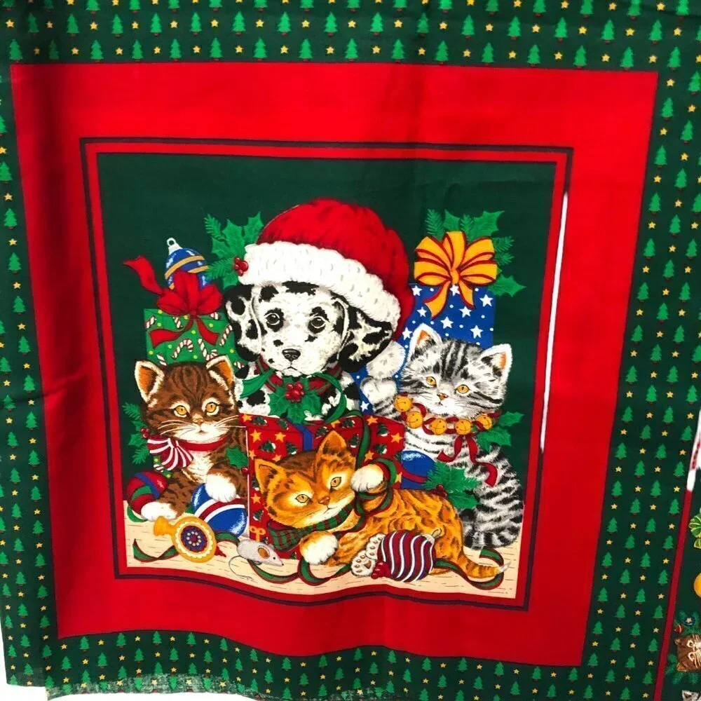 Fabric for Christmas Pillow Covers Puppy Kitten Cranston Print 100% Cotton USA